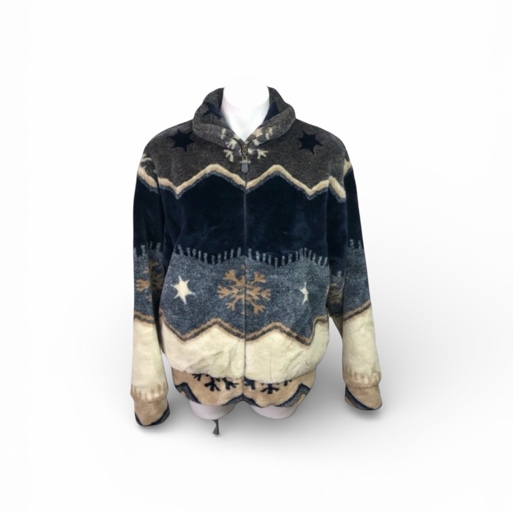Vintage New Zealand Greatmates - Women's Faux Fur Zip-Up Coat - Blue/Multi S - Picture 12 of 12